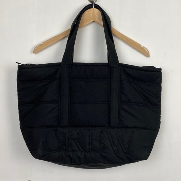 J.Crew Puffer Tote Bag Nylon Logo Black Primaloft - Picture 3 of 11